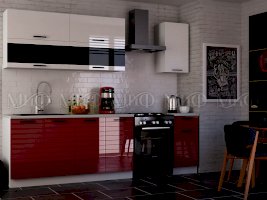 Кухня Техно-3 2,0 м Белый глянцевый холодный/Красный металлик (Миф)