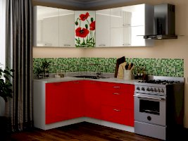Кухня угловая с фотопечатью Маки красные 1,5х1,8 м (Миф)